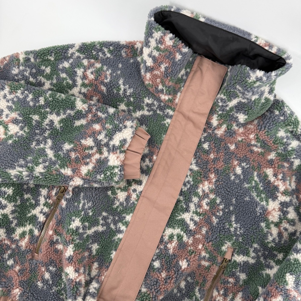 686 Outpost Sherpa Jacket Fleece Jacket Womens M Camo Mauve Full Zip Cropped
